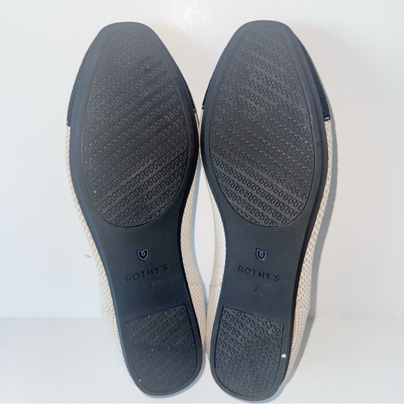 Rothy's Ballet Flat Cream Black Captoe TUXEDO Back Stripe Flat Shoes Sz 6.5/7 - Picture 14 of 16